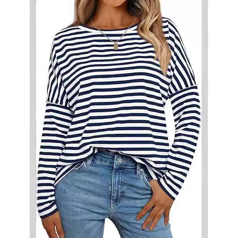Striped Sweatshirt and round-Neck T-shirt Stripes Long Sleeves Sweatshirt Crew Neck T-shirt