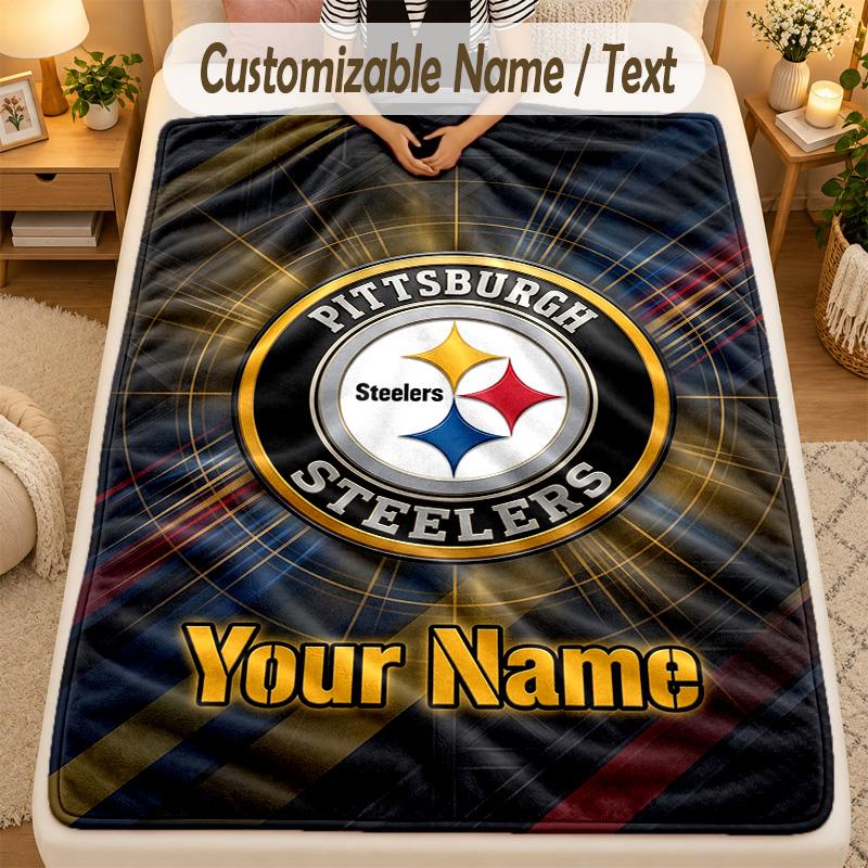 Flannel BlanketPittsburgh Steelers Custom Name Text Personalized Soft Warm Throw Blanket Home Decor Gift