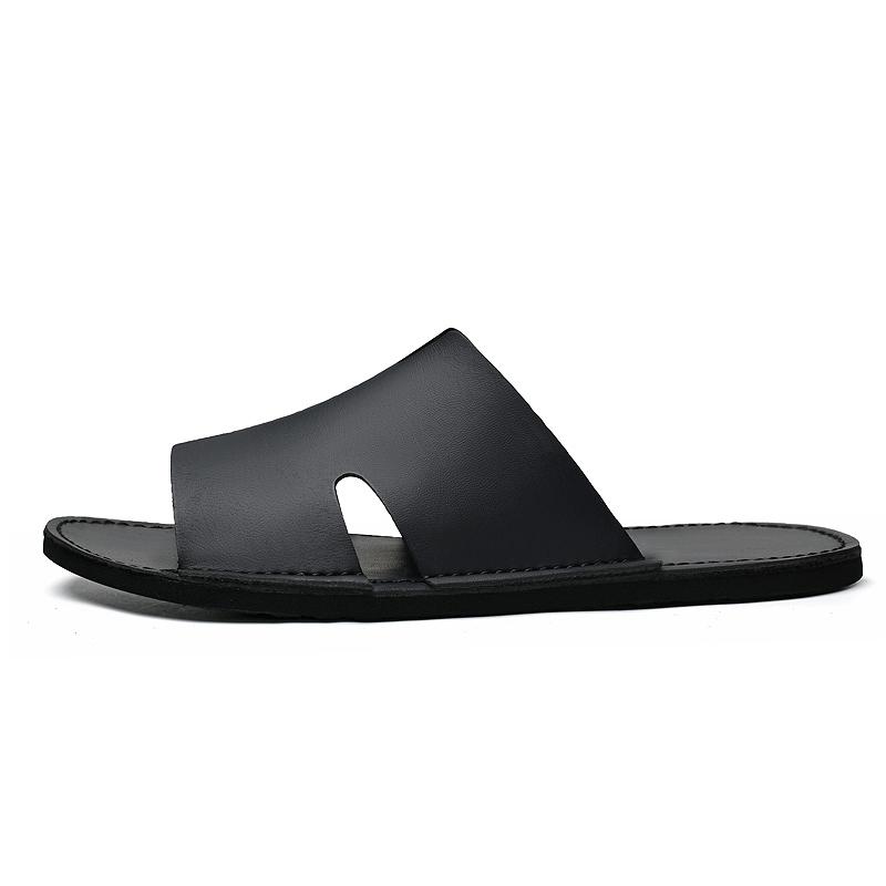 Mens Slippers Luxury Leather Slides Flats Slip Ons Summer Indoor Outdoor Casual Sandals Fashion Beach Shoes for Men 2025 New