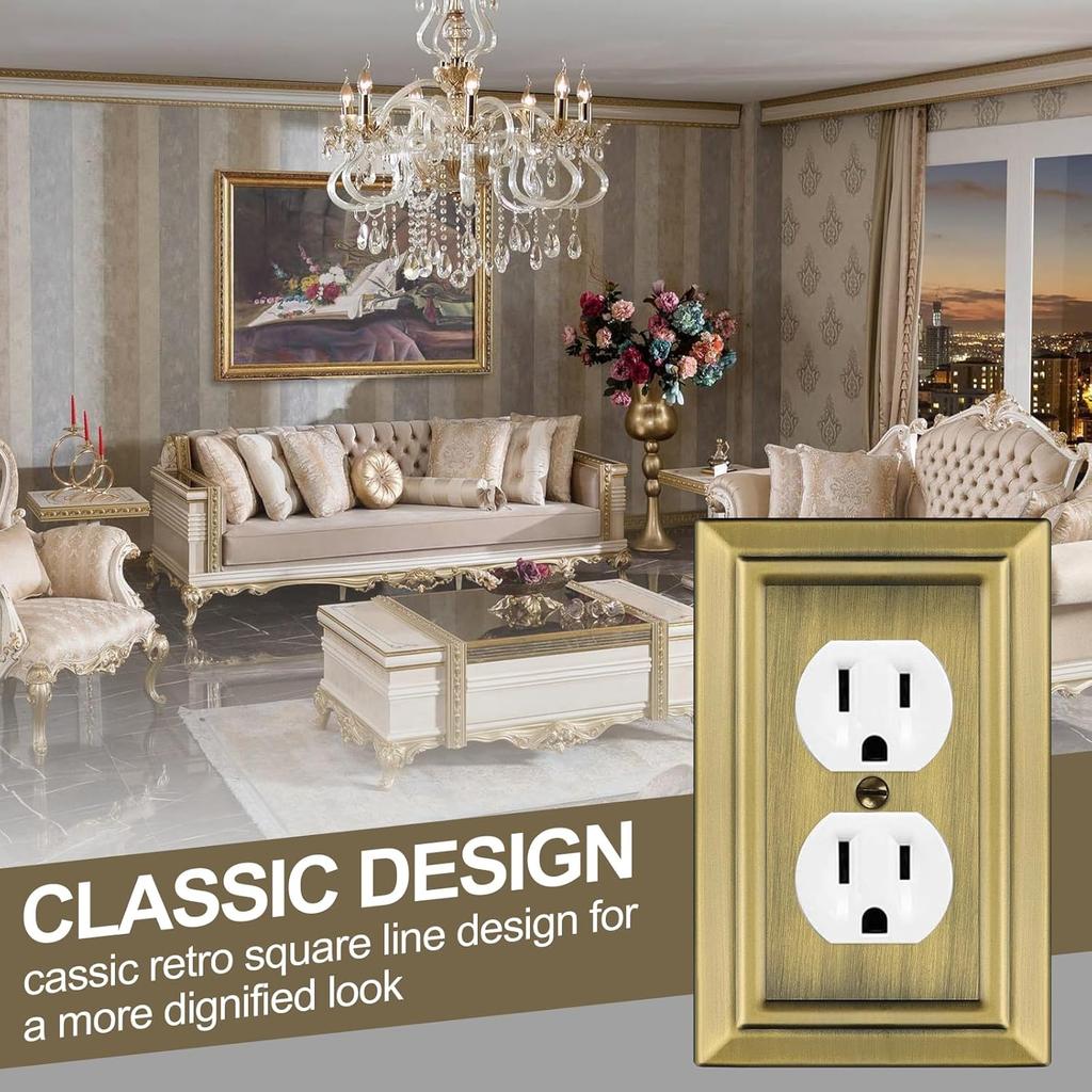 Metal Wall Plate for Electrical Outlets, Decorative Antique Brass Switch Plates Outlet Cover, Light Switch Cover Plate, 1-Gang Wall Plates (Duplex