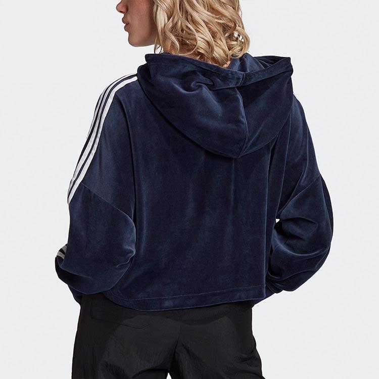 Adidas Originals Cropped Hoodie Striped College Sweatshirt Women hoodies Navy GD2289
