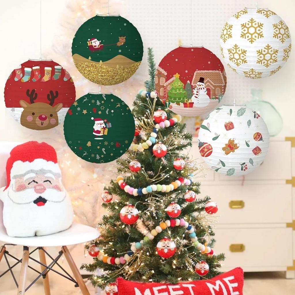 Holiday Paper Lantern Decor Set for Christmas Outdoor Party Indoor Classroom Birthday Graduation Decoration Hanging Ornaments