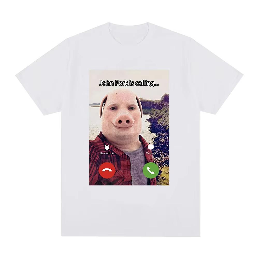 R.I.P John Pork Funny Humor Pig Meme T Shirt Men's Women Fashion Vintage Tops Cotton Oversized Short Sleeve Tee Nostalgic Casual