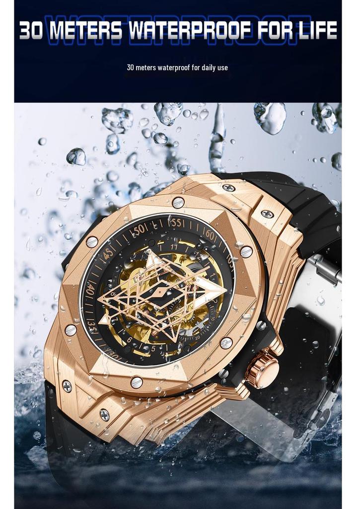 Sanda 7014 Skelett Herren Automatik Silikon Uhr - Trendiges und Cooles Design