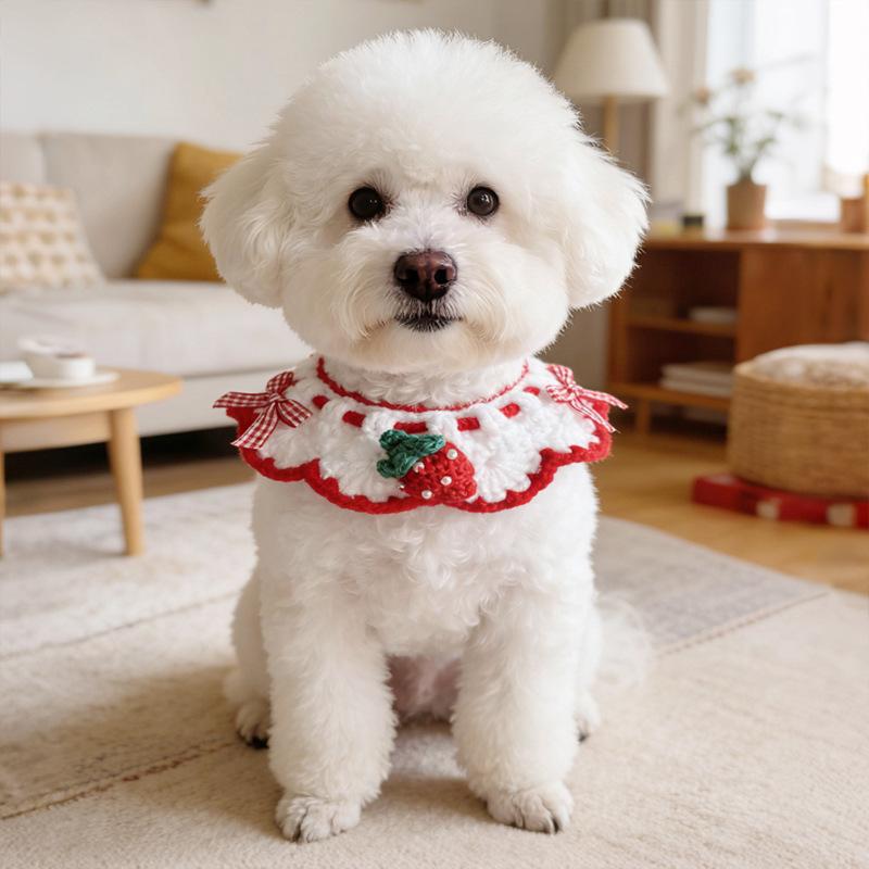 Spring Pet Scarf Knitted Cat Scarf Cute Dog Bib Pink Strawberry Accessories Neck Collar Bib