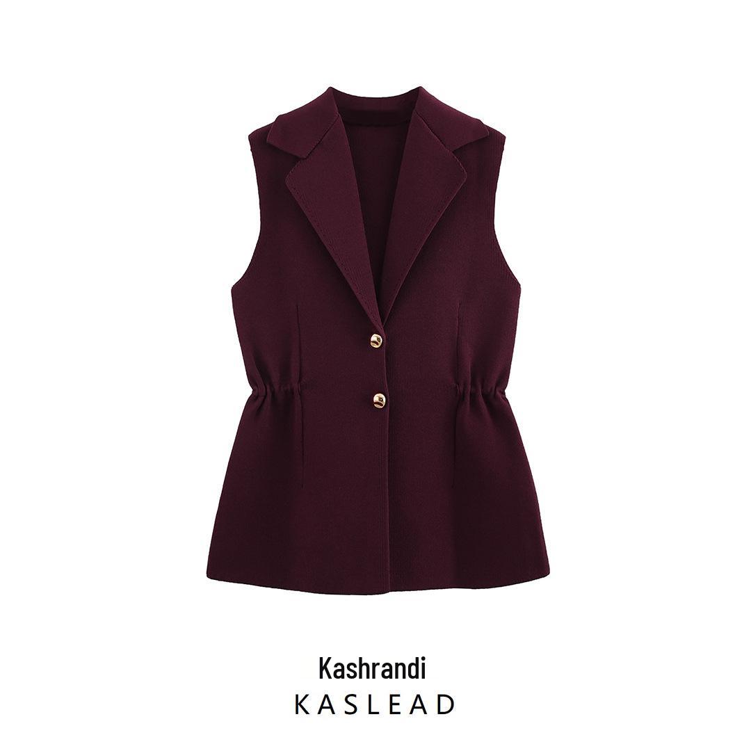 

2025 Spring Women s European & American Style Ruffled Lapel Knitted Sleeveless Vest Large червоний