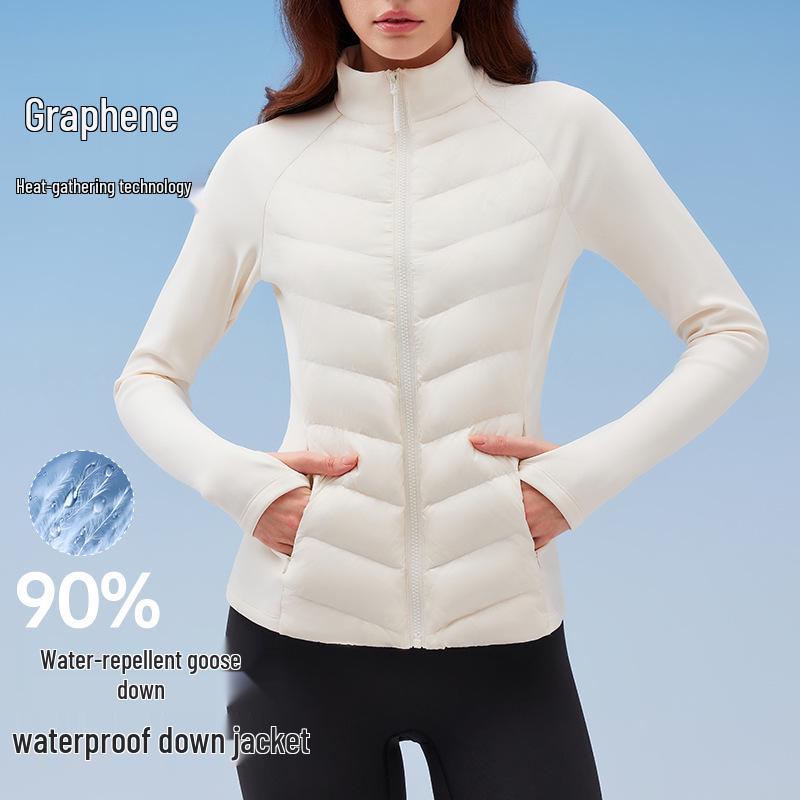 

Женская легкая стеганая спортивная куртка - Ветрозащитная, теплая, приталенного кроя, со стойкой воротником для бега на открытом воздухе и фитнеса XXL [135-150 lbs]