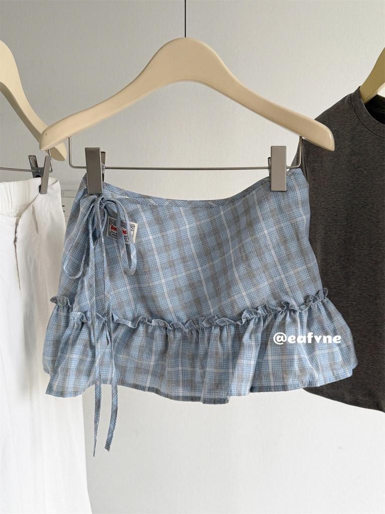 Korean Academy Style Plaid Ruffled High Waist Skirt