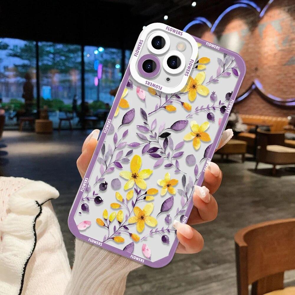 Flower Phone Case For iPhone 11 Case iPhone 13 12 14 15 Pro Max 12 13 Mini XR XS X 7 8 15 Plus SE 2020 Soft Silicone Back Cover