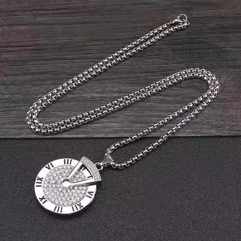 Ins Trendy Women's Roman Numeral Time-traveling Long Necklace Men's Chain Accessories Simple and Versatile Can Be Rotated