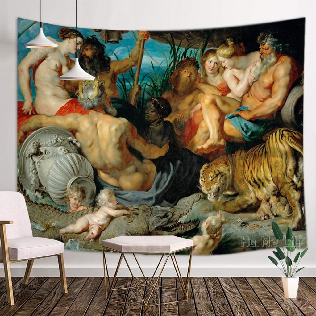 Griechische Kunst Italienische Mythologie Paradies Vier Flüsse Weibliches Anthropomorphes Poster Wandteppich Designer Zimmer Ornament