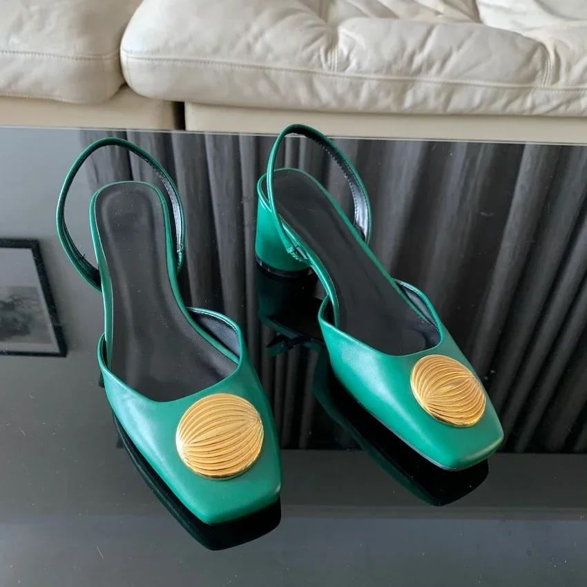 

2025 Новая женская обувь Легкий вырез Черная отделка Инкрустирована Задняя завязка Квадратный носок Носить Модная женская обувь 35 зелёный