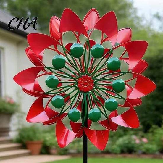 Artistic Yard Decorations for Home Flower Wind Spinner, 29.5" Metal Spinner with Stake, Outdoor Rust Decorative Stakes Patio Resistant Windmill,