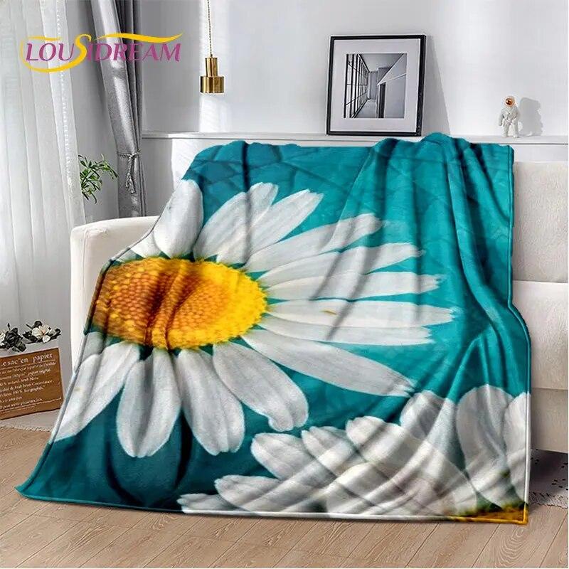 Nordic 3D Daisy Flower Soft Plush Blanket,Flannel Blanket Throw Blanket for Living Room Bedroom Bed Sofa Picnic Cover Bettdecke