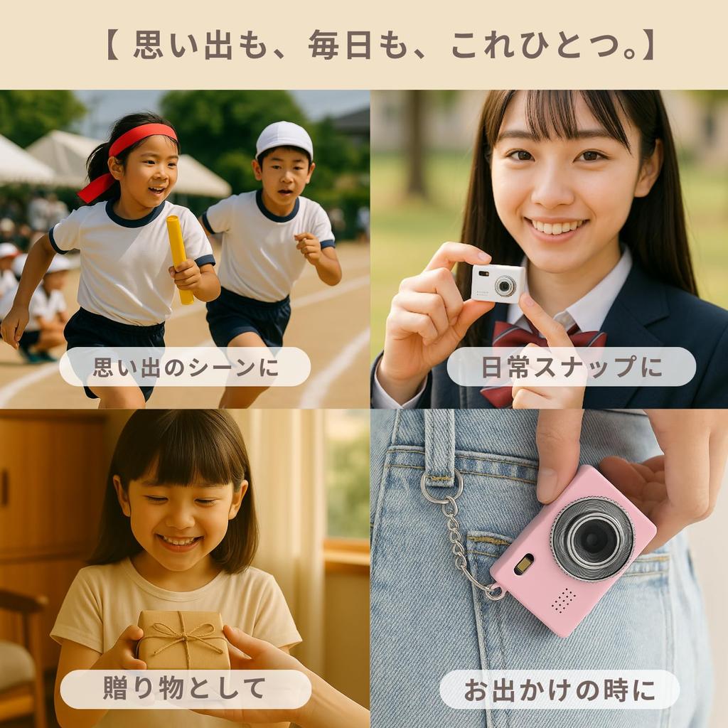 Ultrakompakte Mini-Digitalkamera mit 1 Megapixel Auflösung, 0,96-Zoll-Bildschirm, inklusive Schlüsselanhänger, tragbar, Typ-C wiederaufladbar und Foto- und