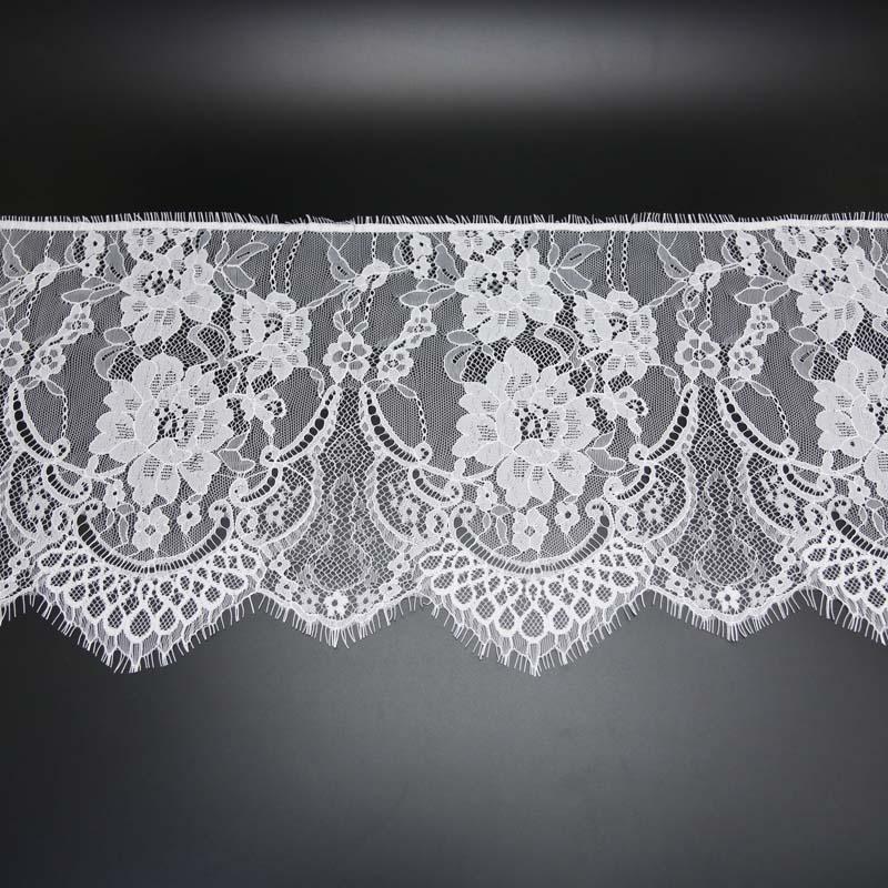 (3 Meters/lot) 27cm White Eyelash Lace Fabric Trim Decoration Love Wedding Dress Accessories