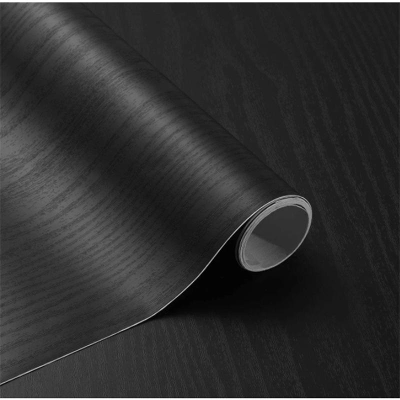 Self-Adhesive Black Wood Grain PVC Wallpaper - Simulation Texture Wall Covering Material