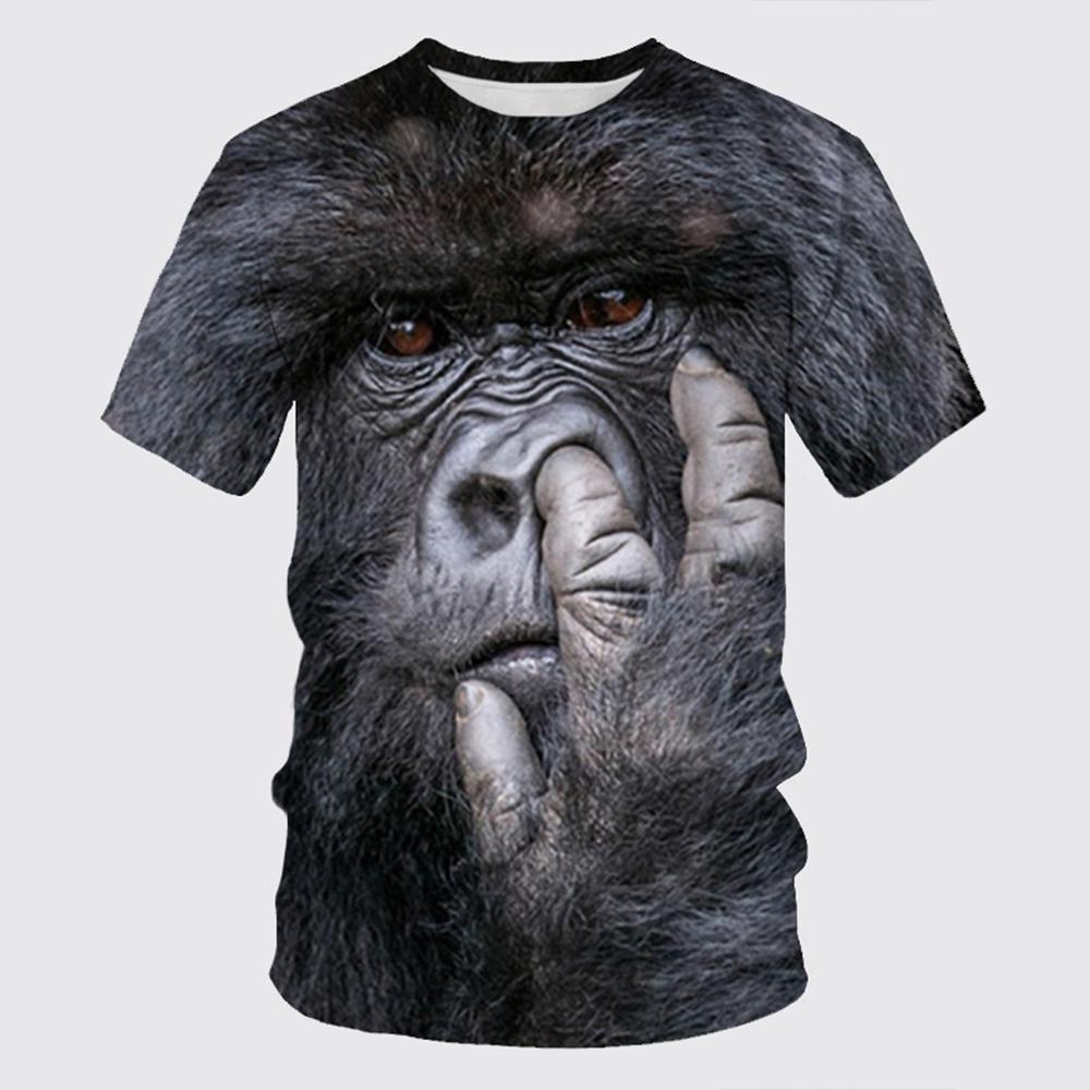 Summer Animal T-shirt Gorilla/monkey 3D Printed Gorilla Middle Finger Parody Neutral Round Neck Short Sleeved Shirt