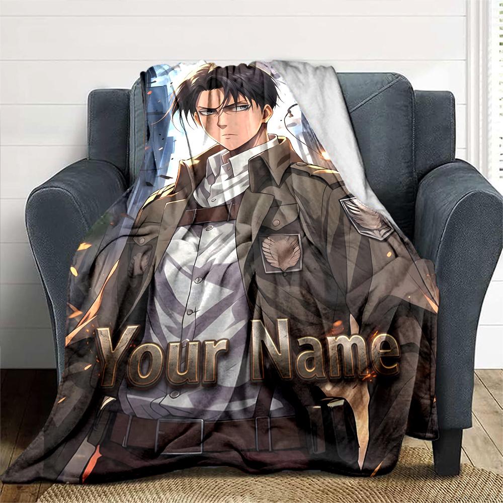 1pc Attack on Titan Blanket with Custom Name, Gift, for Men and Women, Soft Blanket, Good for Sofa Bed Couch Travel, Lightweight Flannel Blanket