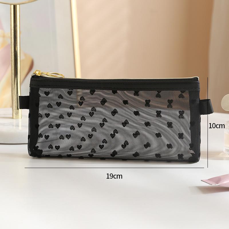 Heart Mesh Portable Cosmetic Bag - Elegant and Simple Design