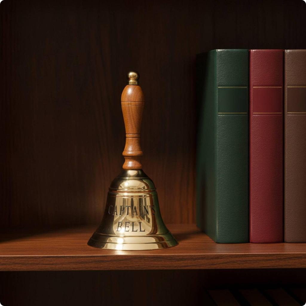 Ship's Bell Decorative Brass Hand with Wooden Handle Vintage for Themed Interior Styling,