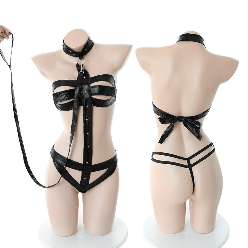 Sexual Interest Lingerie Patent Leather Three-Point Chest Uniform Temptation Set Bed Training
