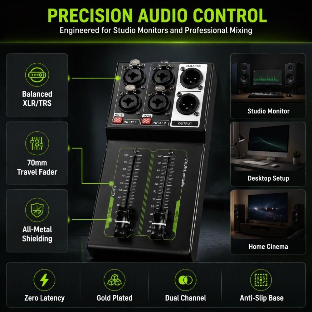 Plug and Play Stereo Studio Tuner 70mm / 2.76in Fader Volume Mixer Monitor Setup