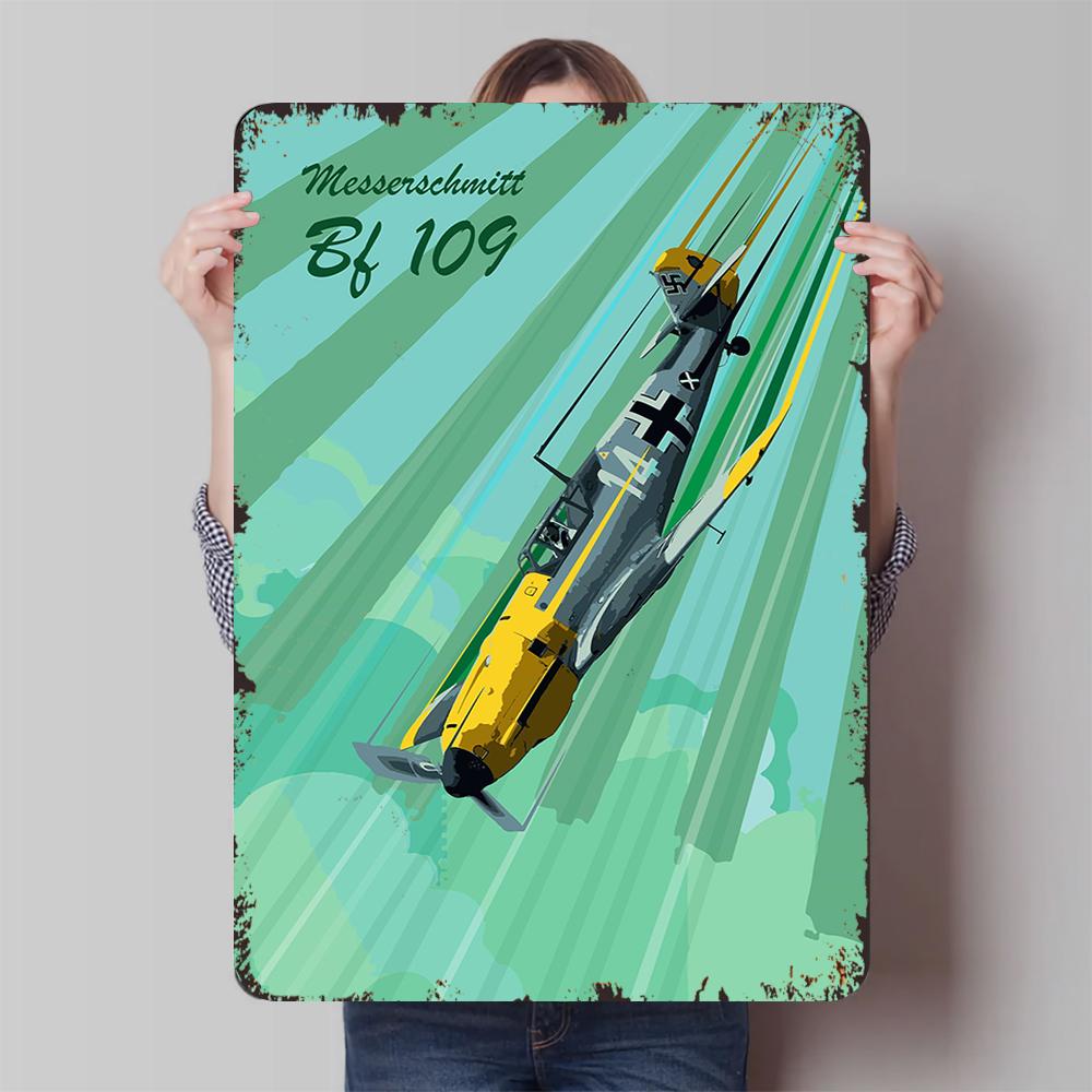 

Custom Messerschmitt Bf 109 Vintage Metal Wall Art WWII Military Aircraft Decor for Home Office 20x30cm（7.8x11.8inch）