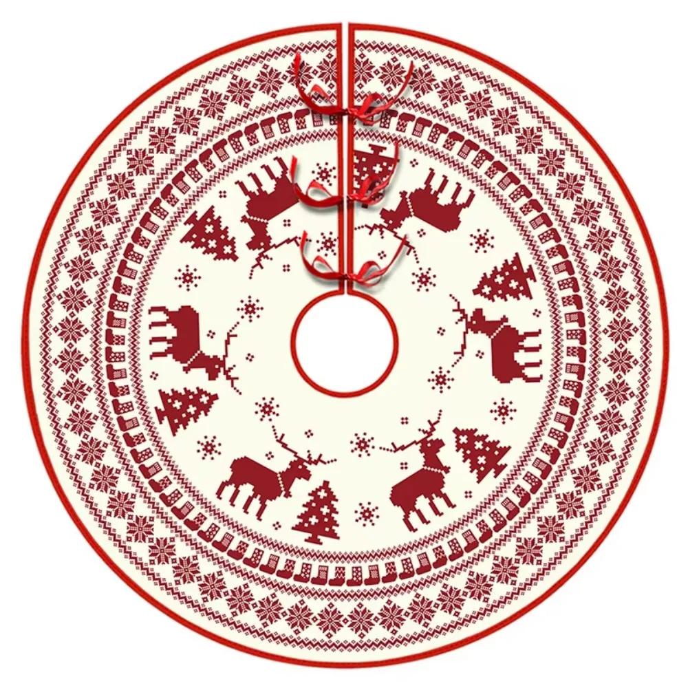 VIKAMA Red Christmas Tree Skirt Reindeer Pine Branches Snowflake Silhouette Christmas Tree Skirt Cushion Christmas Decoration