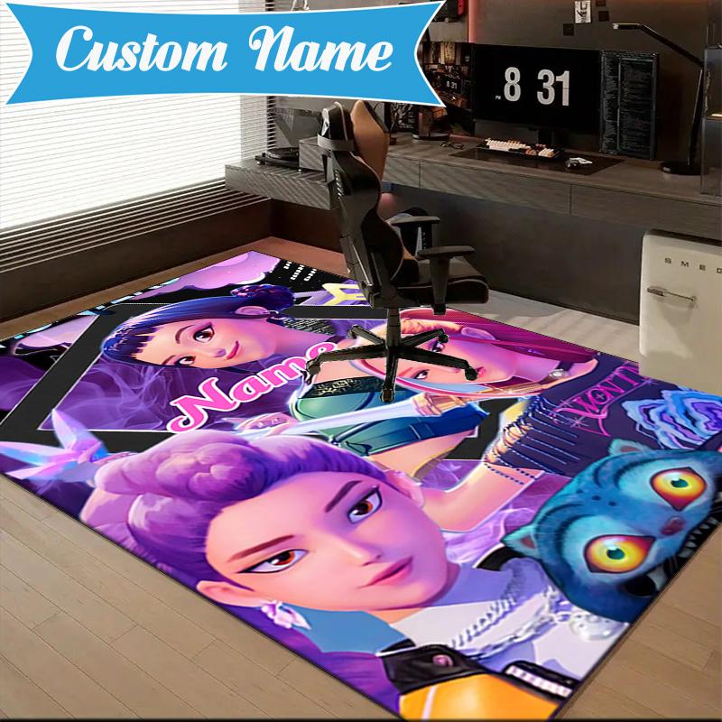 Custom Name Powerful KPop Fashion Rug for Living Room, Game Rooms, Office, Bedroom, Floor Mat Playful Design, Fan Gifts Christmas Decor