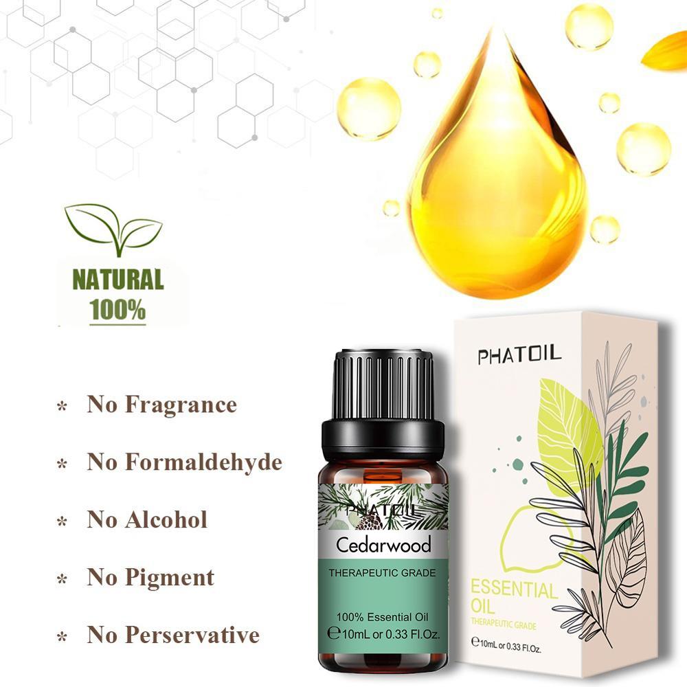 PHATOIL 10ML Vanilje Lavendel Kanel Sedertre Eterisk Olje med Eske Naturlig Plantebehandling Aromaterapi Diffuser Luftfukter Massasje Bading