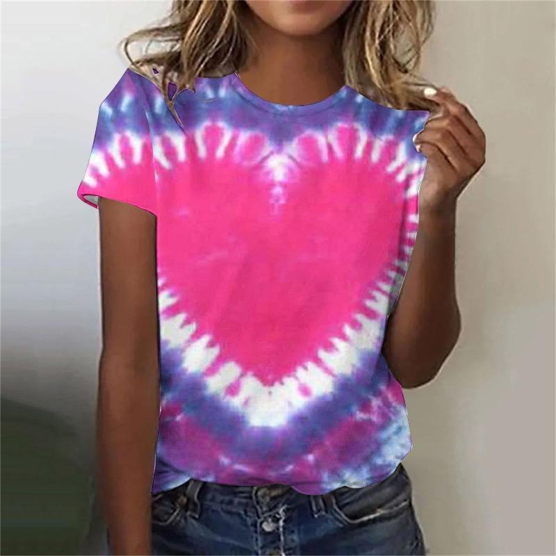 Dámské tričko Colorful Tie Dye Tričko s 3D potiskem Volný střih Pulovr s kulatým výstřihem Tričko s krátkým rukávem