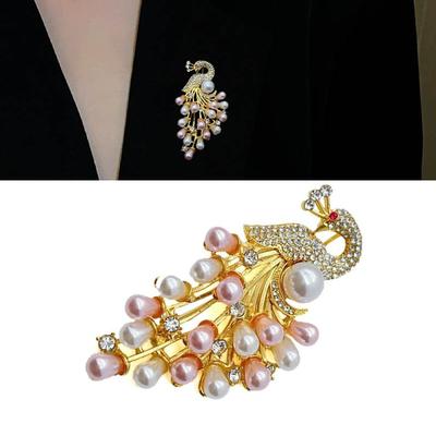 Rhinestones Pearls Peacocks Brooch for Girls Stylish Scarf Pin Decoration for Wedding and Party Stylish Outfits