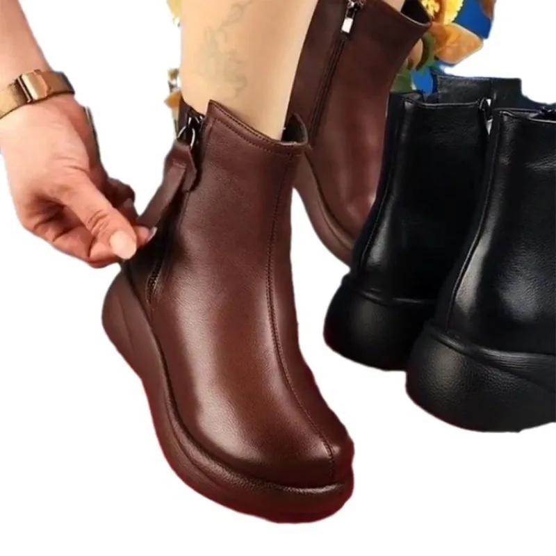 2025 Women Snow Boots Fur Ladies Shoes Zipper Winter Boots Women Solid Color Warm Mom Cotton Ankjle Boots Flat with Shoes Botas