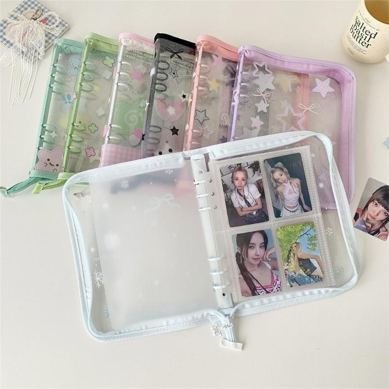 Clear Photo Album Case With Zippered Closures PVC Binder 6 Rings Cover For Kpop Fan Small Card Organization Protectors