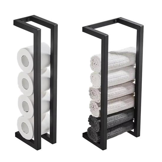 Wall Mounted Vertical Towel Rack Roll Paper Organizer Strong Load-bearing Easy To Install Bathroom Toilet Paper Holder