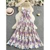 French Style Three-Dimensional Flower Embroidery V-neck Sling Dress Women Summer Beautiful Temperament Waist Hugging Big Hemline Fairy Long Dress