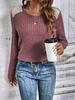 Women Long Sleeve Ribbed Lace Patch Round Neck Casual Top