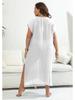 Plus Size Hand-Crocheted Color Block Deep V Slit Beach Cover-Up Dress