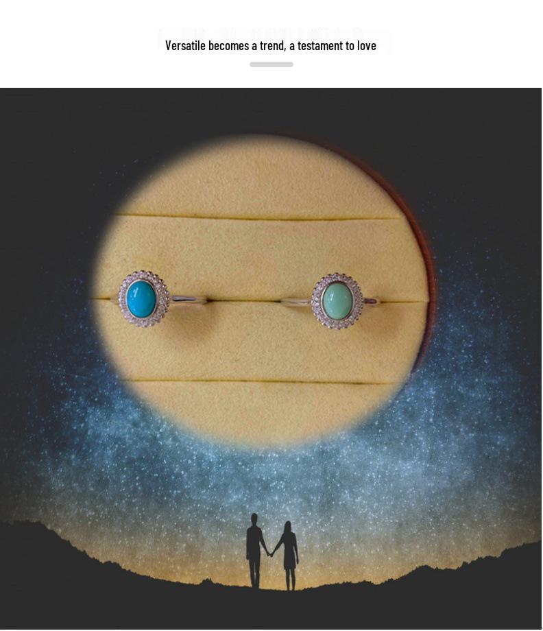 Pierścionek ze srebra S925 z naturalnym kaboszonem turkusu Hubei - Elegancki design w stylu light luxury