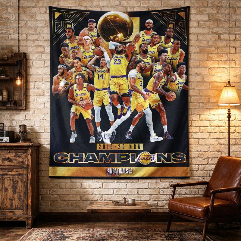 Los Angeles Lakers 2020 NBA Champions Poster LeBron Davis Trophy Gold Team