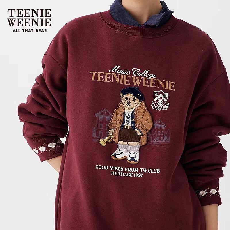 Teenie Weenie Women's Bear Plaid Patchwork Round Neck Sweatshirt