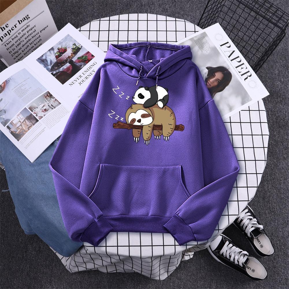 Panda Lying On A Sloth Prints Women Sweatshirt Autumn Warm Hooded Casual Fashion Hoodies All-Match Sportswear