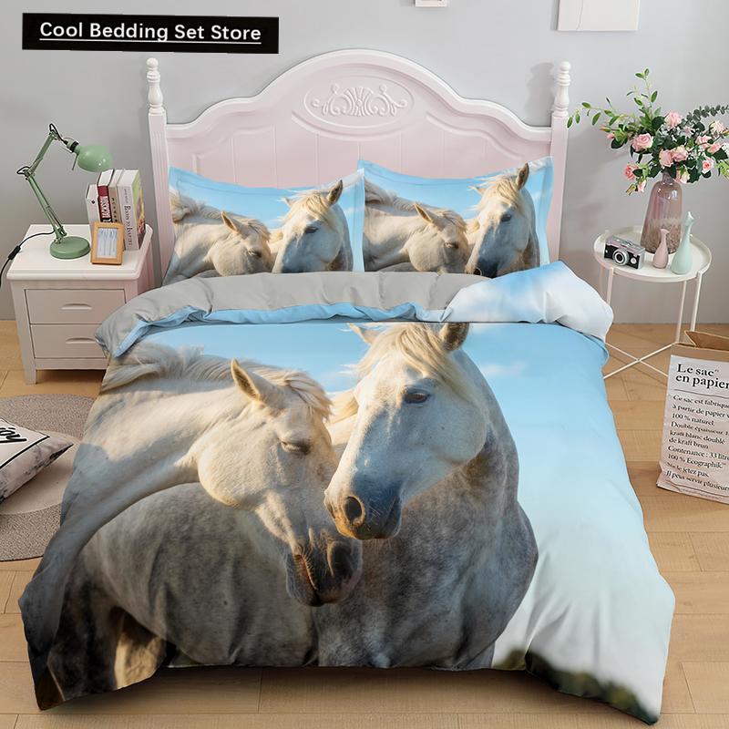 Horse Bedding Sets Single Double Queen King Size Quilt Duvet Cover Set with Pillowcase Animal 2/3pcs Polyester Comforter Cover