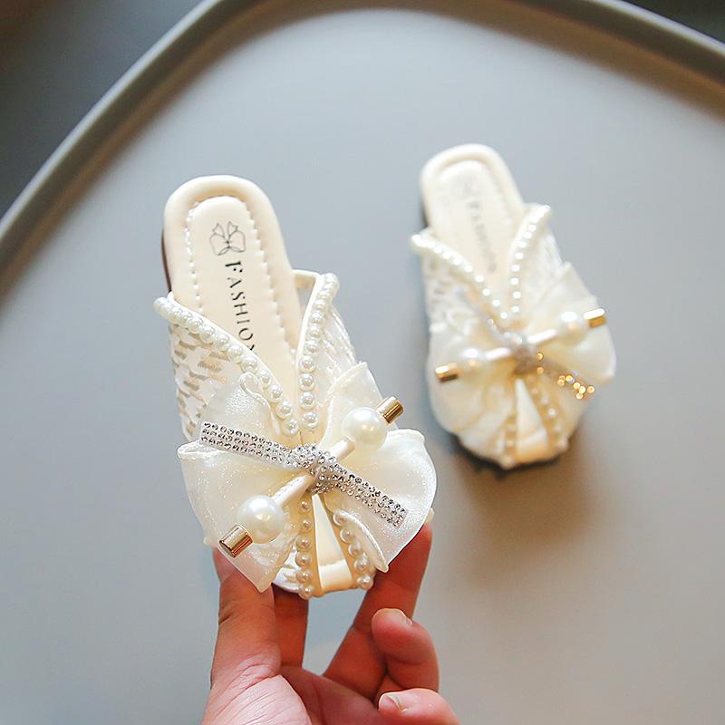 Girls Princess Sandals Summer Luxury Rhinestone Children Causal Shoes Chic Lace Kids Beach Sandals Open-toe Thick Soled