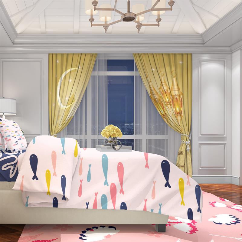 2 ks Ramadanová příznivá lucerna (Měsíc) Závěs s potiskem Ramadánu, polyesterový materiál, vhodný do ložnice, obývacího pokoje,