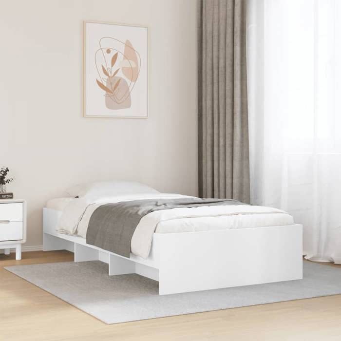 VidaXL Cadre de lit blanc 90x190 cm bois d'ingénierie, meuble de chambre à coucher, lit simple, sommier, lit, cadre de lit 3295702