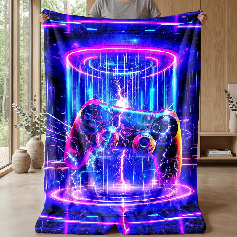 Neon Game Controller Theme blanket Lightweight Warm Flannel Blanket Decorative Throw Blanket for Home Decoration