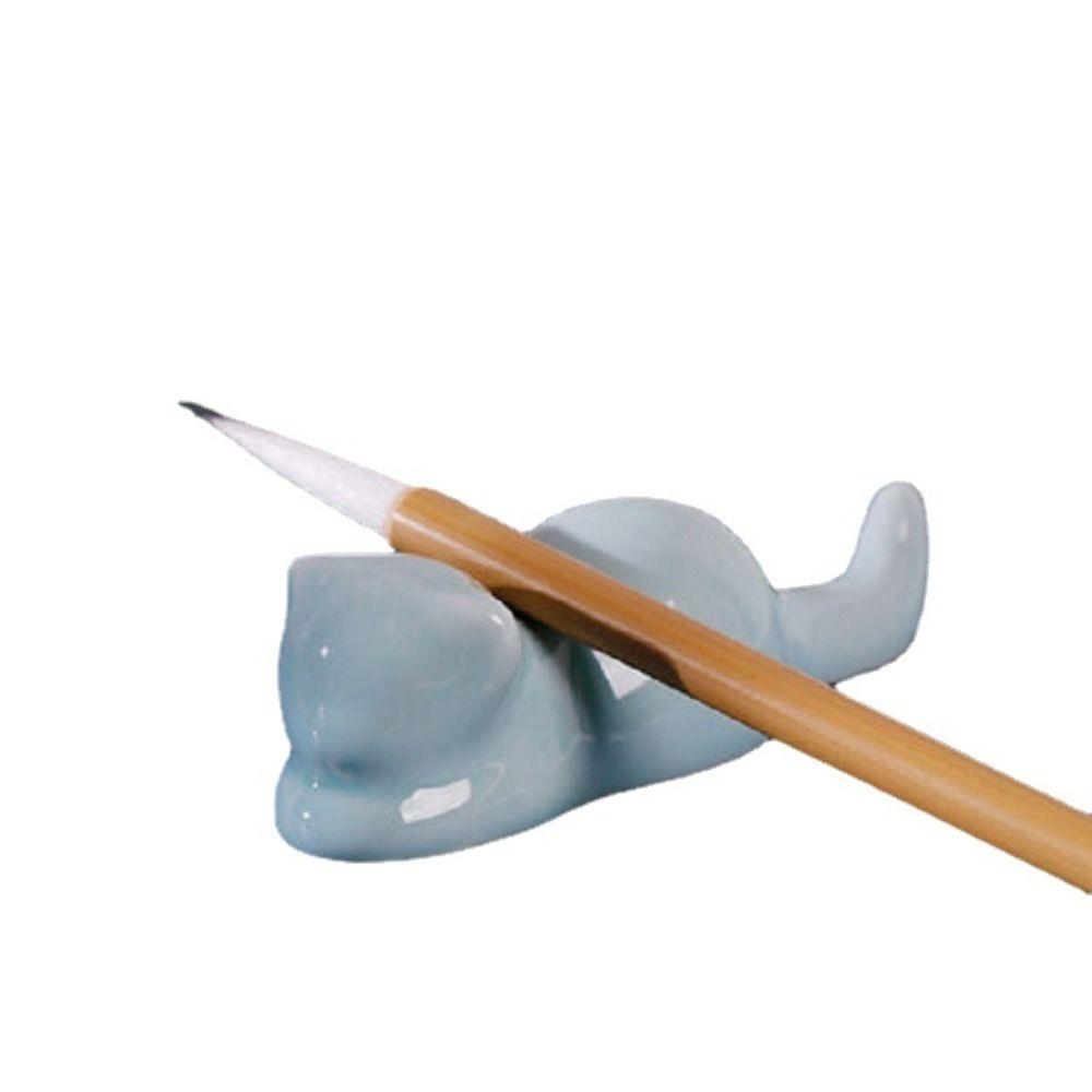 Artist Cat Kitty Penmanship Student For Watercolor Ink Painting Calligraphy Pen Holder Writing Brush Holder Ceramic Pen Rest