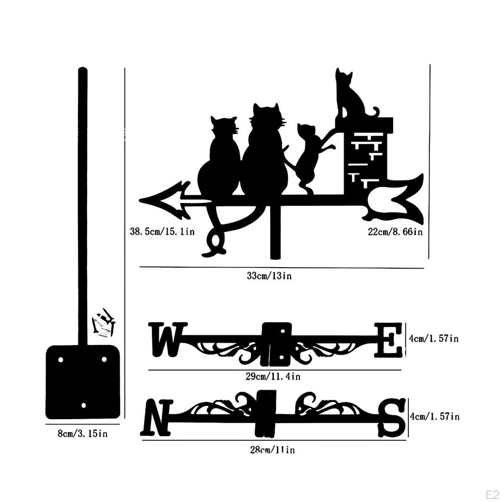 Cat Metal Weathervane Weathercock Retro Decorative Iron Art Ornament Animal Wind Vane for Deck Fence
